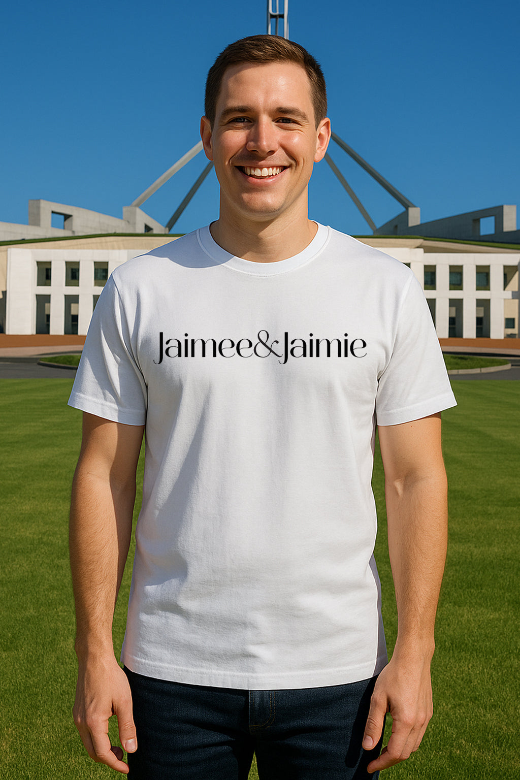 Jaimee and Jaimie White Mens Tshirt